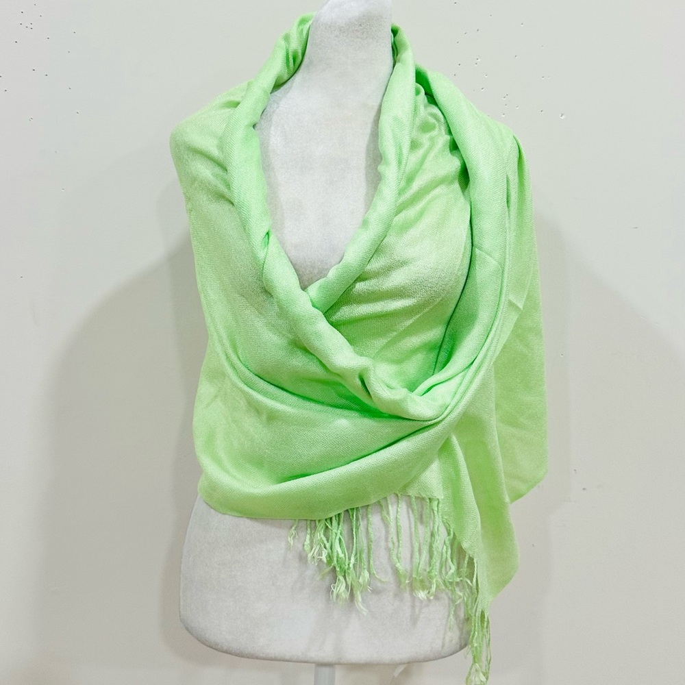 Pashmina 100% Pashmina Scarf With Tassels:Lime Bridal Shawl, Green 28x66 Thin